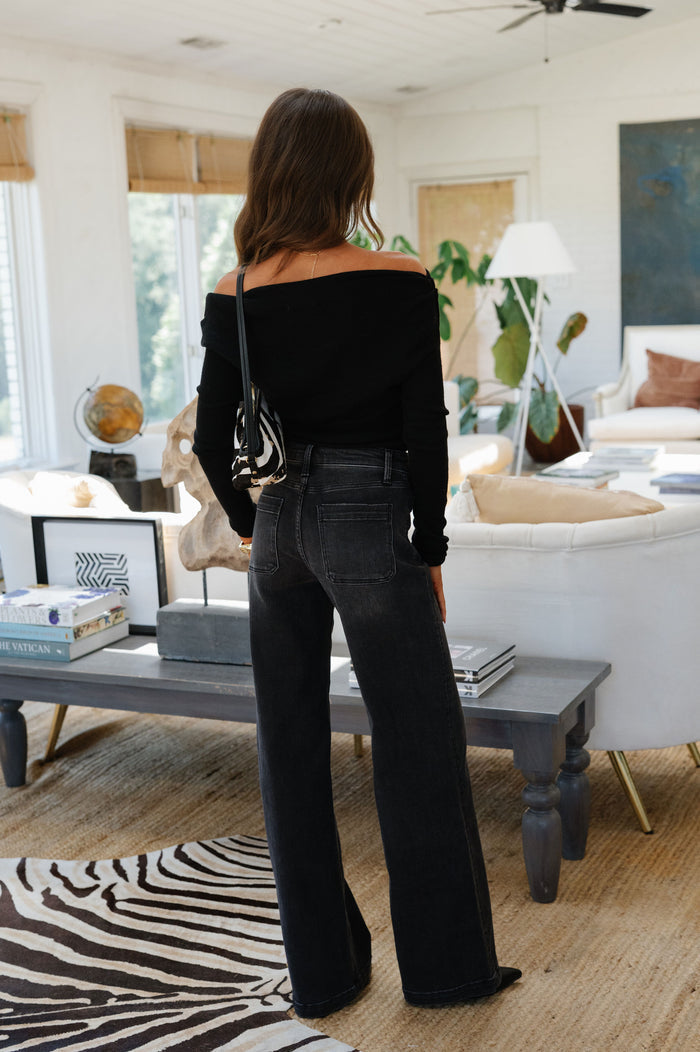 Peyton High Rise Wide Trouser Jean-Washed Black
