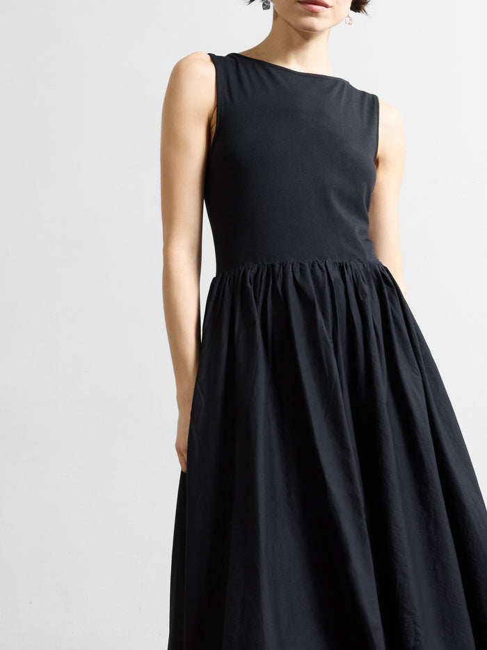 Phoebe Jersey Woven Mix Bubble Hem Midi Dress