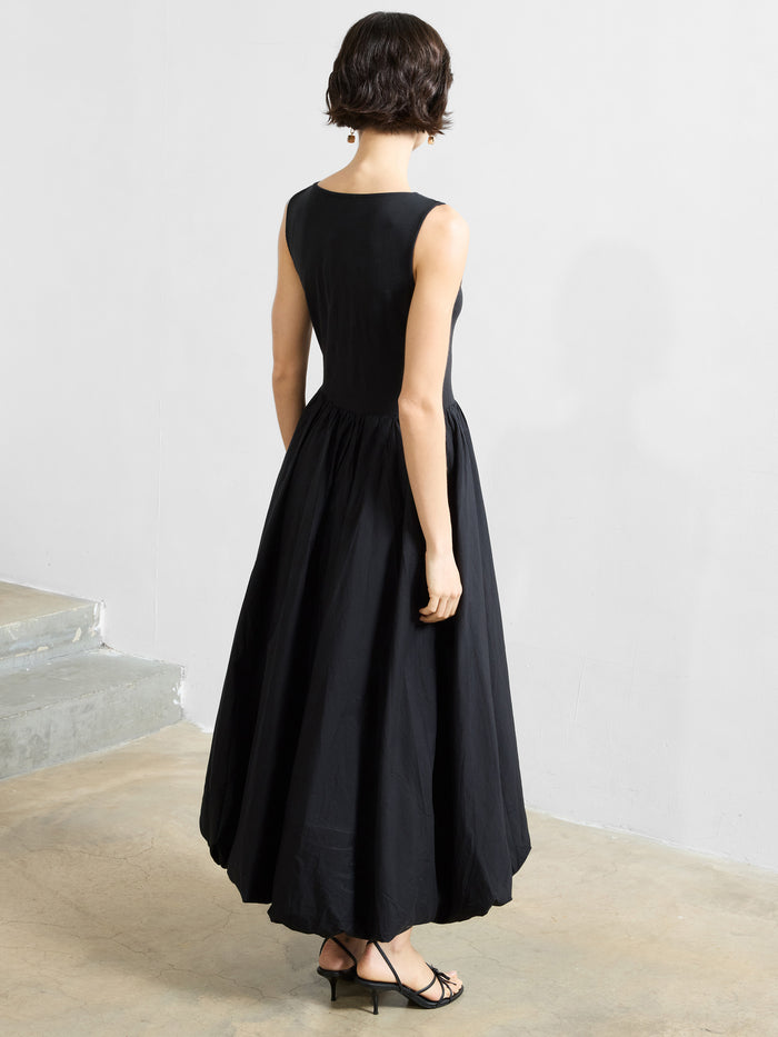 Phoebe Jersey Woven Mix Bubble Hem Midi Dress