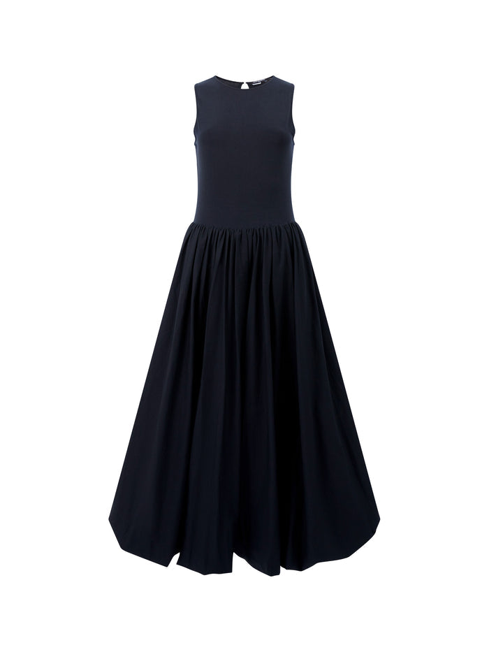 Phoebe Jersey Woven Mix Bubble Hem Midi Dress
