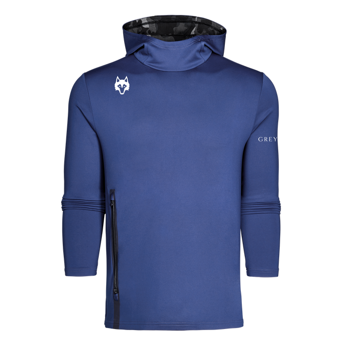 Falcon Blue Players Club Sequoia Hoodie - Front View, Camo Hood & Side Zip | Greyson Clothiers