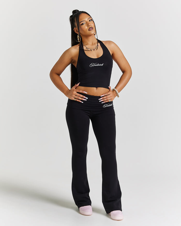 Poise Fold Over Flare Leggings - Black/white