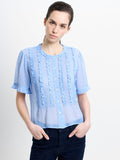 Polka Dot Short Sleeve Ruffle Blouse