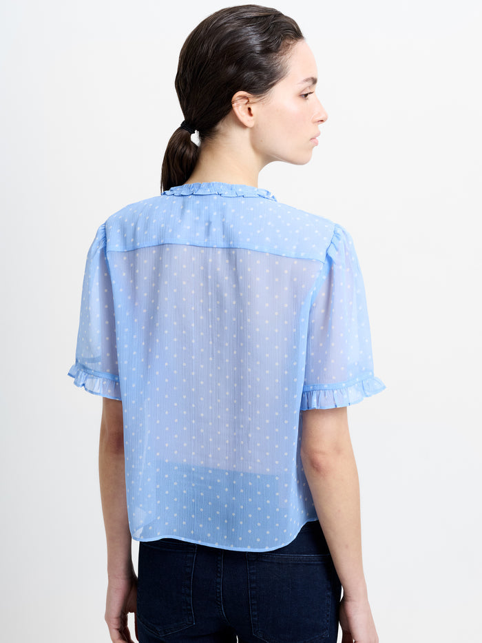 Polka Dot Short Sleeve Ruffle Blouse