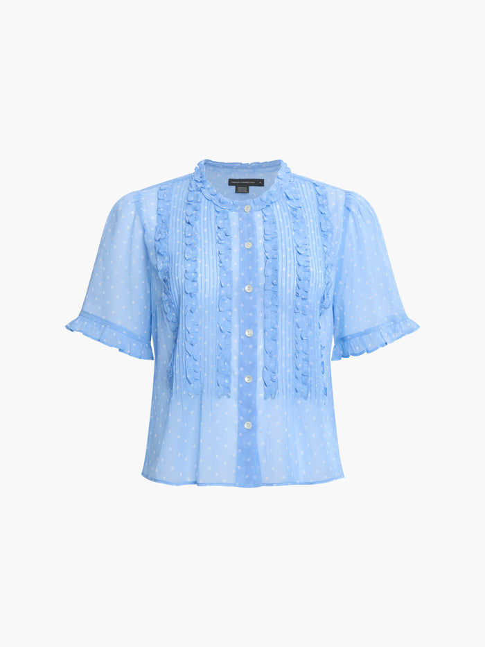 Polka Dot Short Sleeve Ruffle Blouse