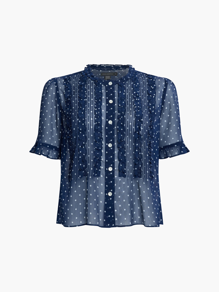 Polka Dot Short Sleeve Ruffle Blouse