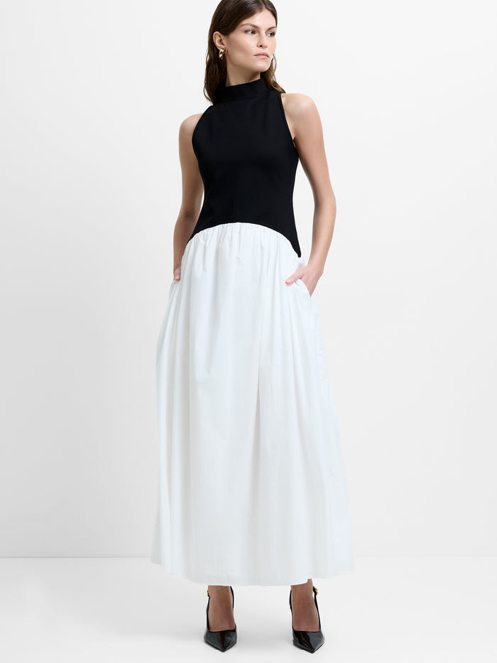 Ponte Mix Black and White Drop Waist Maxi Dress
