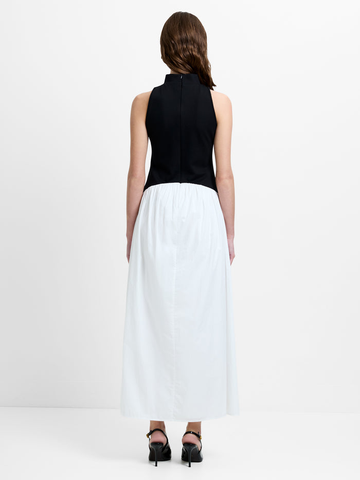 Ponte Mix Black and White Drop Waist Maxi Dress