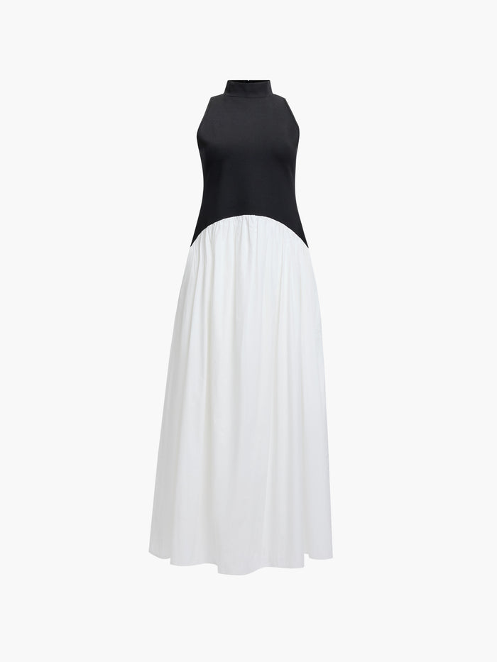 Ponte Mix Black and White Drop Waist Maxi Dress