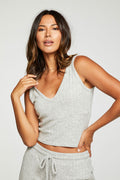 Poor Boy Rib Cropped Empire Seam Double V Tank WOMENS - chaserbrand