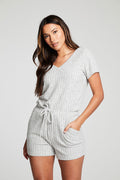 Poor Boy Rib Double V Short Sleeve Shorts Romper WOMENS chaserbrand