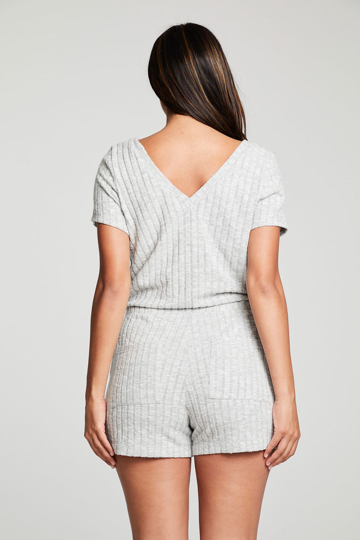 Poor Boy Rib Double V Short Sleeve Shorts Romper WOMENS chaserbrand