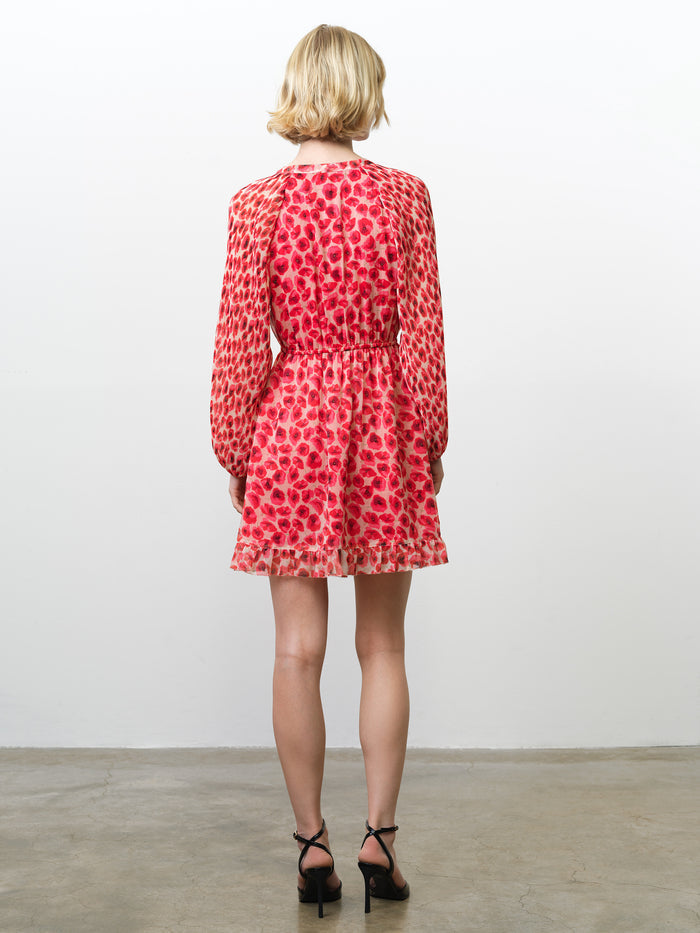 Poppy Pleated Puff Sleeve Red Floral Mini Dress