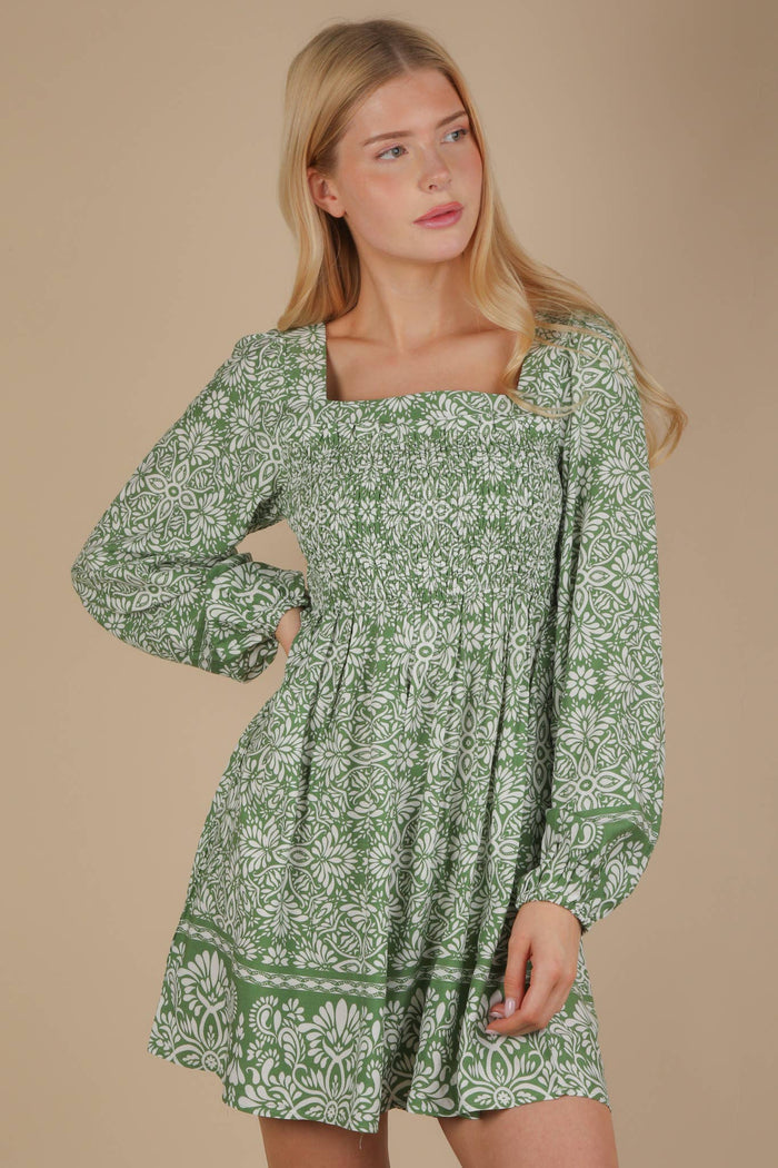 Printed Smocked Chest Boho Mini Dress