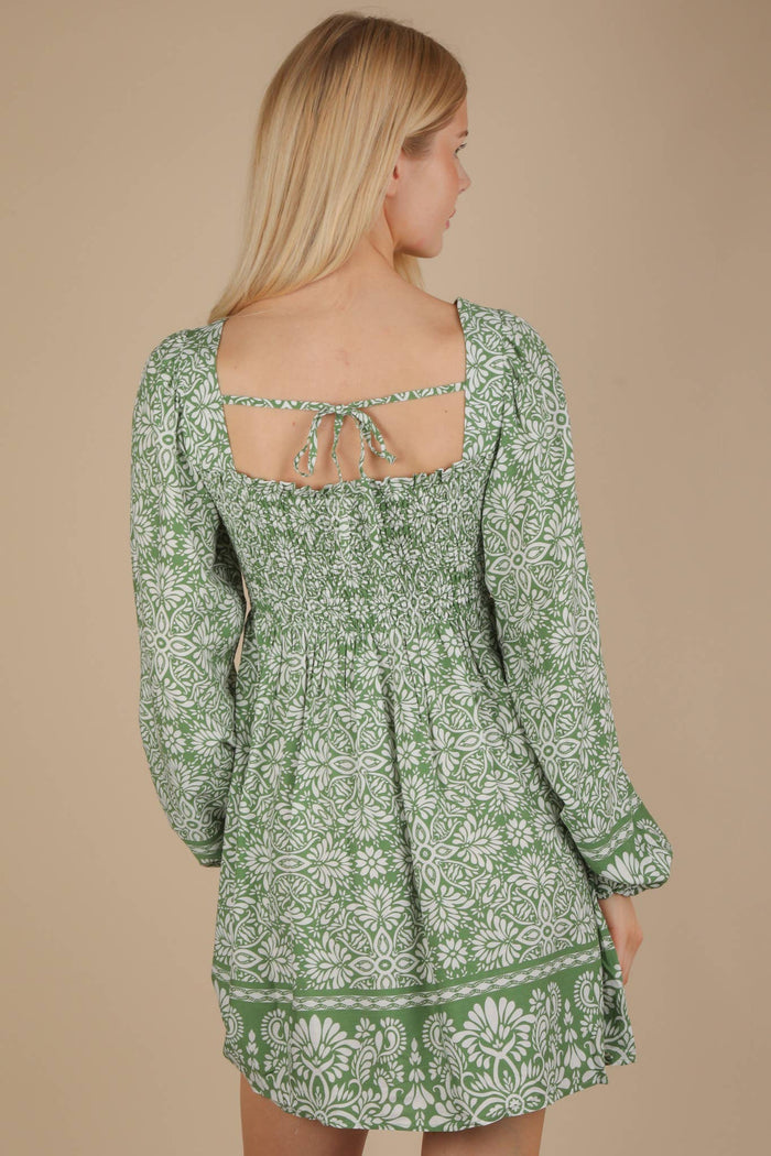 Printed Smocked Chest Boho Mini Dress