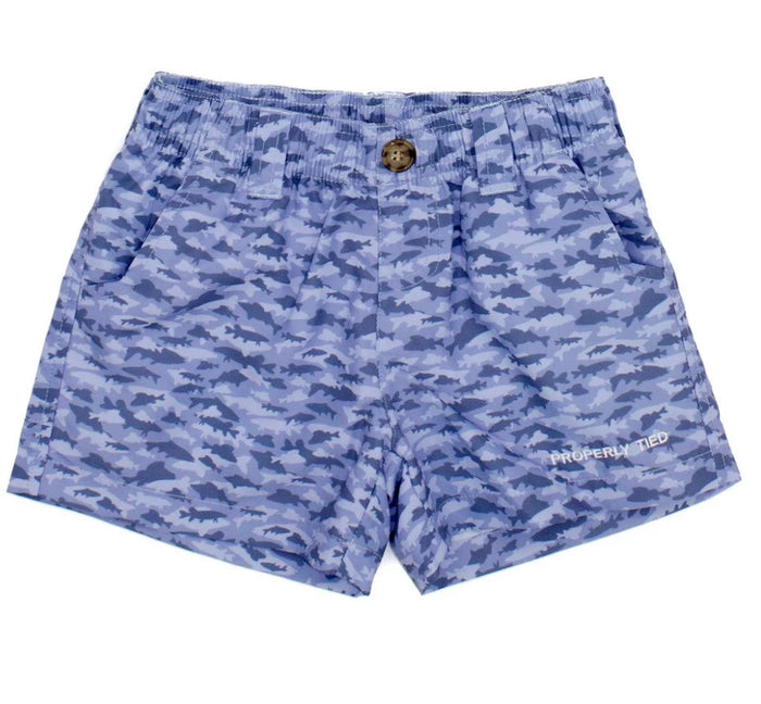 Properly Tied Boys youth Mallard Shorts - Camo - Deep Sea Blue