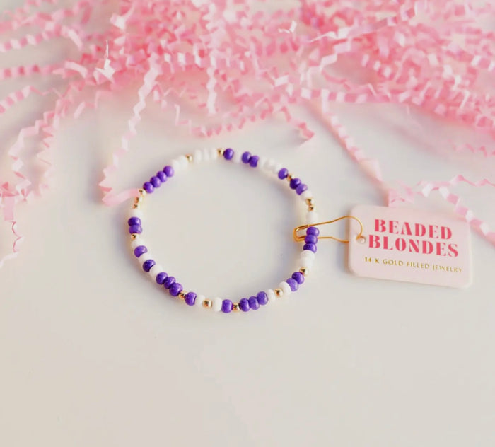 Purple and white beaded blonde