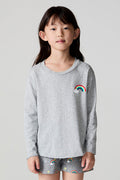 Front view of a girl wearing the Chaser Rainbow Morning Long Sleeve on a neutral background