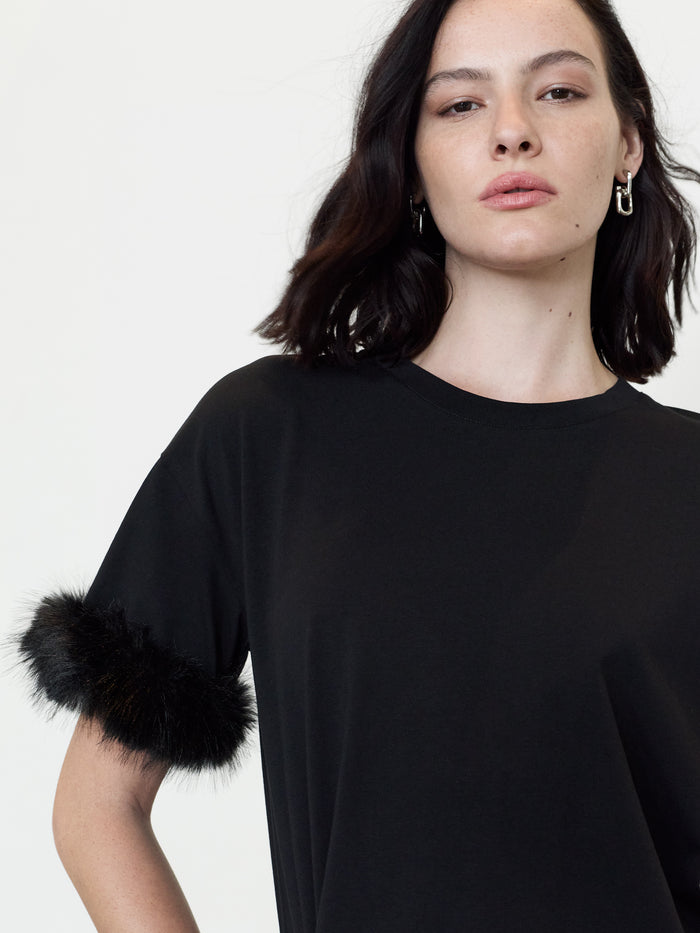 Rallie Black Faux Fur Trim T-Shirt