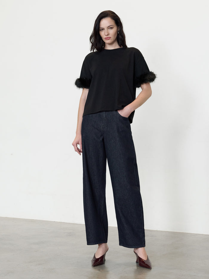 Rallie Black Faux Fur Trim T-Shirt