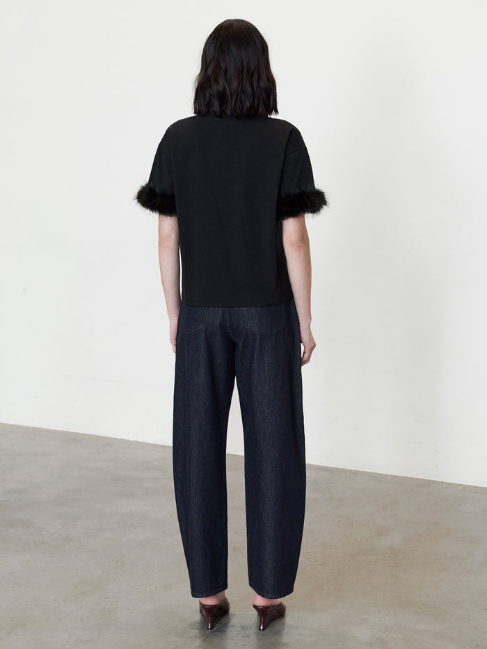 Rallie Black Faux Fur Trim T-Shirt