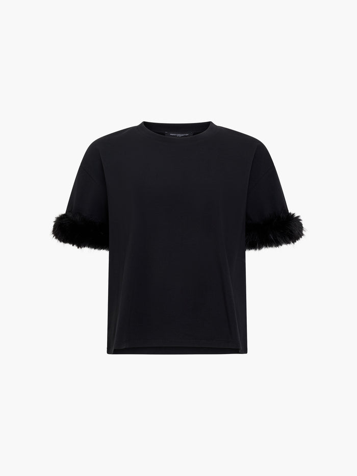 Rallie Black Faux Fur Trim T-Shirt