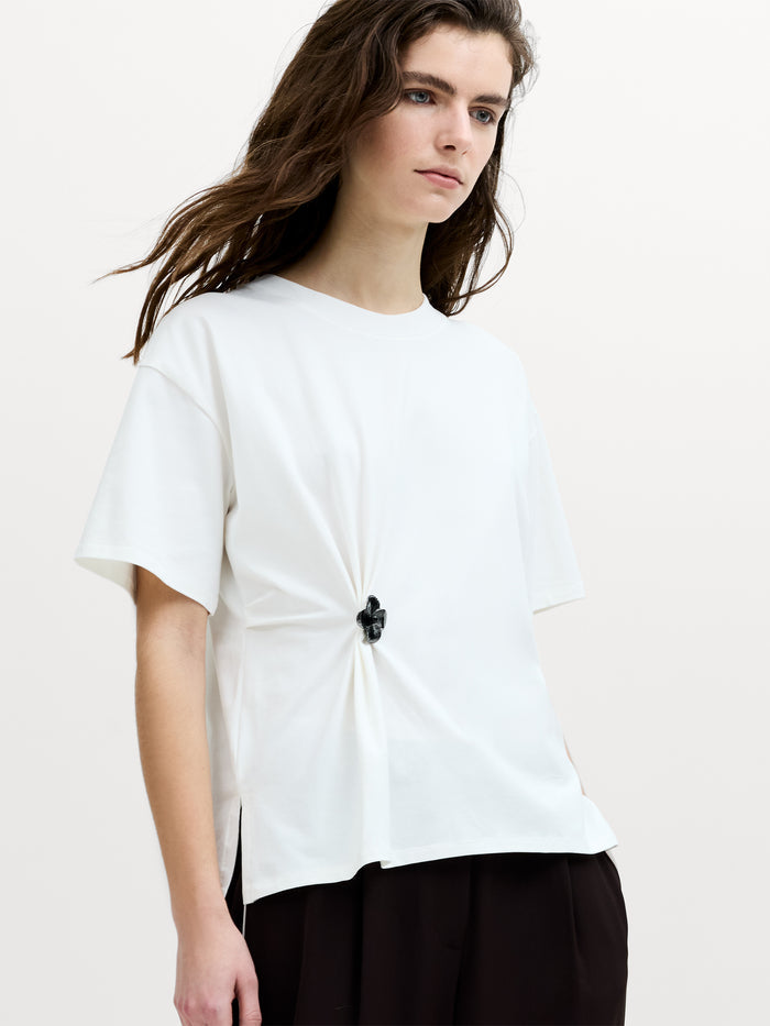 Rallie Floral Detail Cinched White T-Shirt