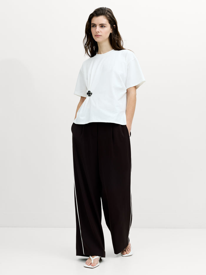 Rallie Floral Detail Cinched White T-Shirt