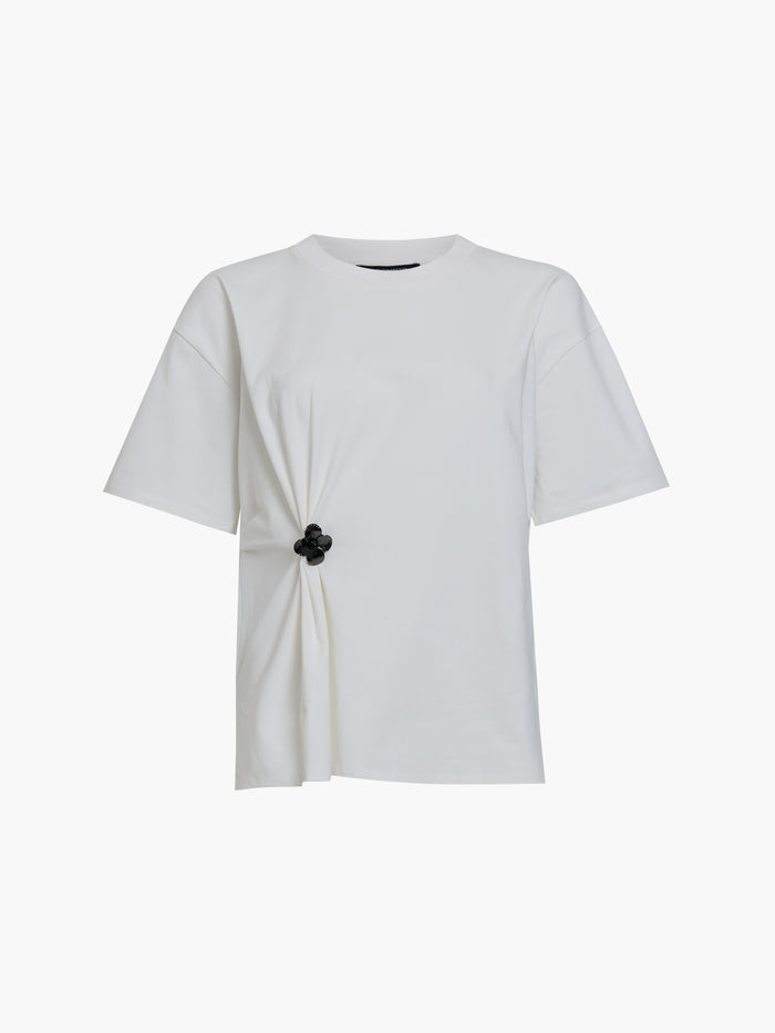 Rallie Floral Detail Cinched White T-Shirt