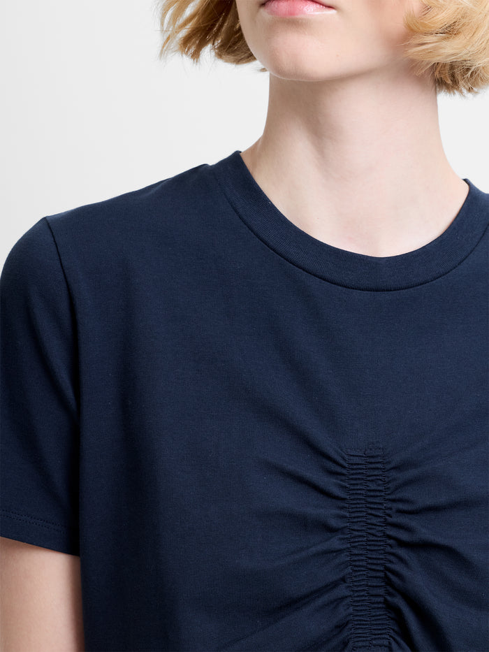 Rallie Ruched Front Navy Regular Fit T-Shirt