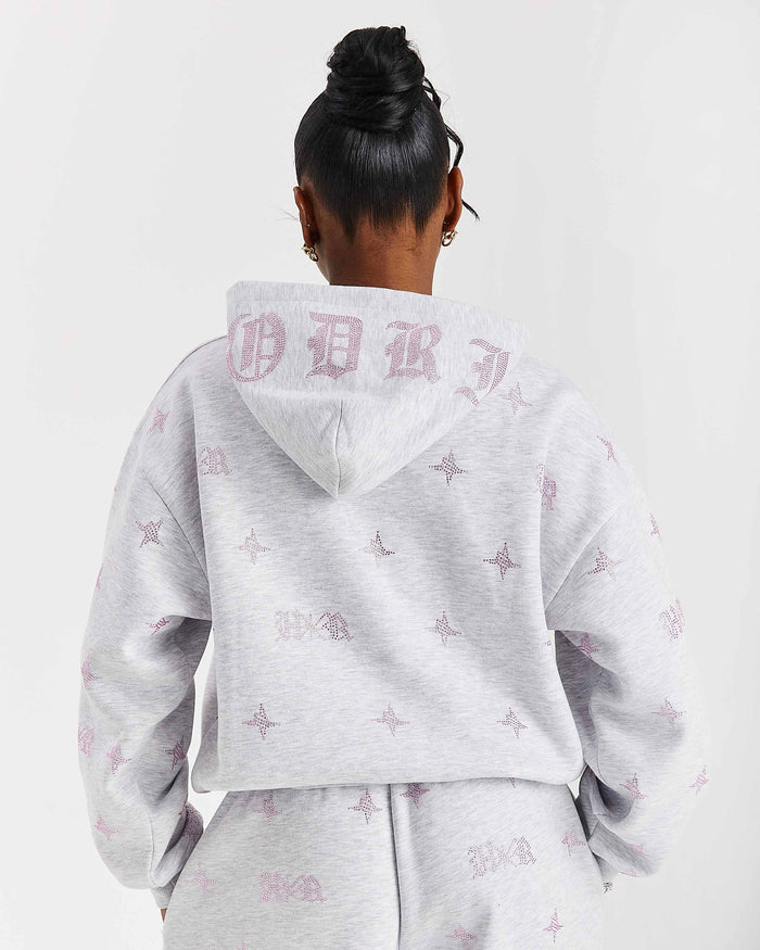 Razor Mid Length Hoodie - Light Grey/Rhinestone