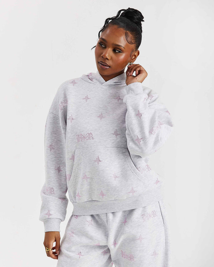 Razor Mid Length Hoodie - Light Grey/Rhinestone