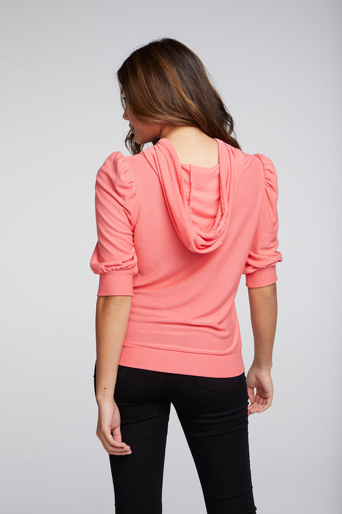 Recycled Cozy Knit 3/4 Puff Sleeve Beach Hoodie WOMENS chaserbrand