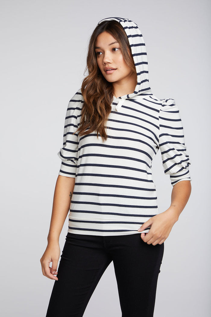 Recycled Cozy Knit 3/4 Puff Sleeve Beach Hoodie WOMENS chaserbrand
