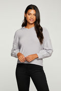 RPET Cozy Knit Mixed Poplin Blouson Sleeve Pullover WOMENS - chaserbrand