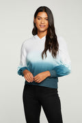 RPET Cozy Knit Mixed Poplin Blouson Sleeve Pullover WOMENS - chaserbrand