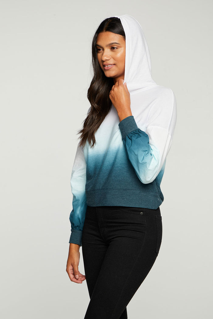 RPET Cozy Knit Mixed Poplin Blouson Sleeve Pullover WOMENS - chaserbrand