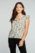 Recycled Vintage Jersey Flutter Sleeve Snap Front Henley WOMENS chaserbrand