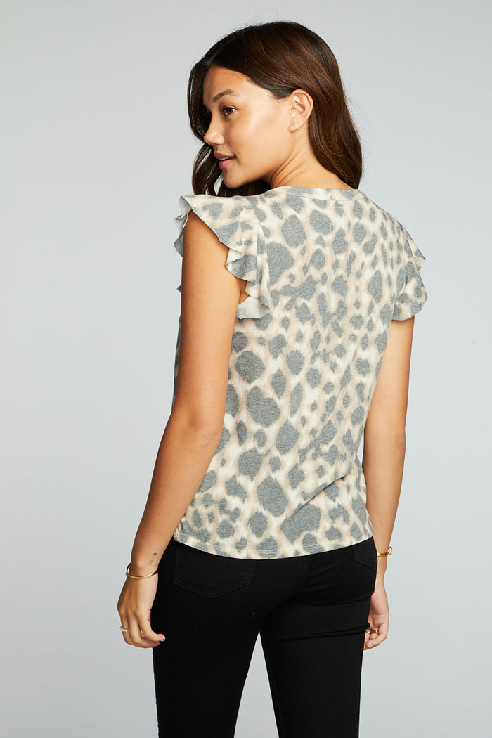 Recycled Vintage Jersey Flutter Sleeve Snap Front Henley WOMENS chaserbrand
