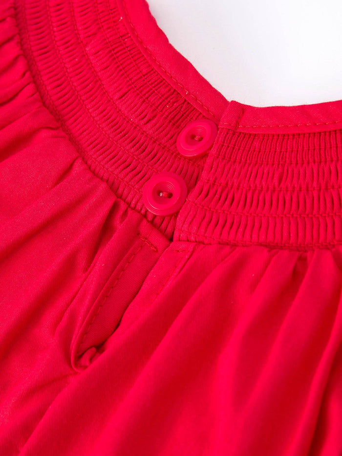 Red Christmas Baby Girls Romper: Nativity Embroidery