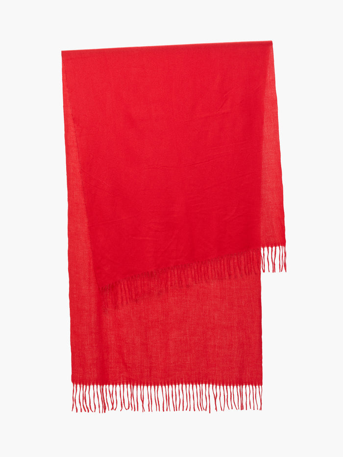 Red Lightweight Brushed Fringed Scarf