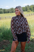 Reese Plaid Blouse-Brown