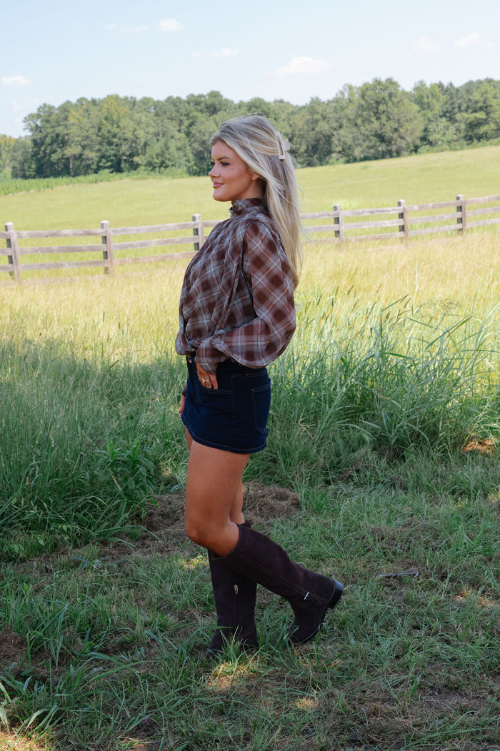 Reese Plaid Blouse-Brown