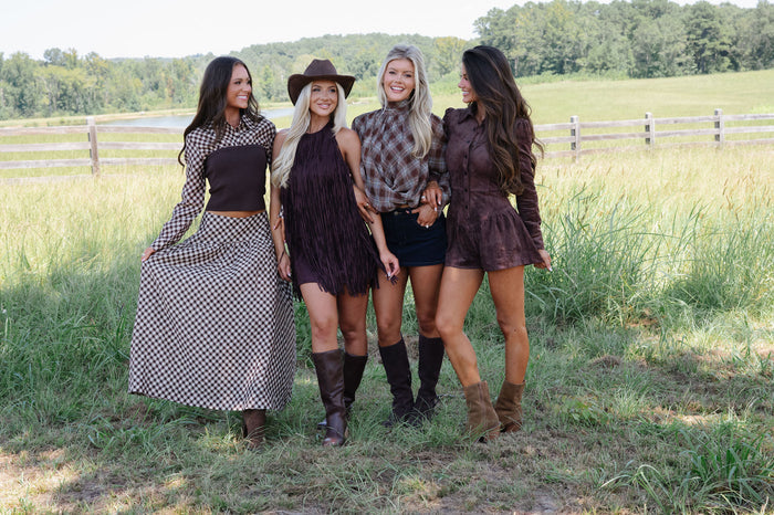 Reese Plaid Blouse-Brown