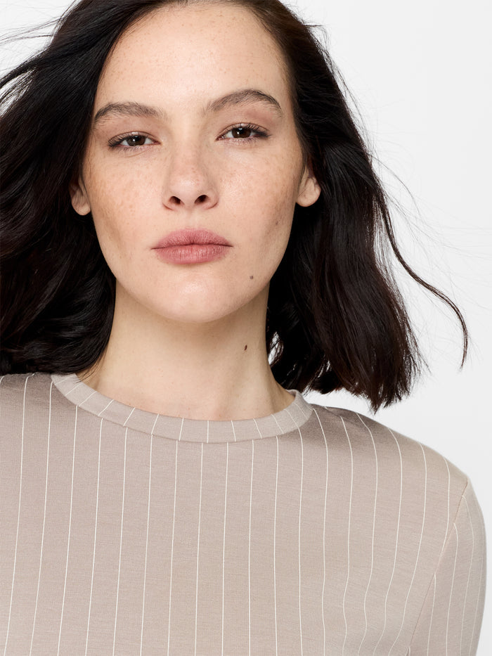 Regina Brown Pinstripe Jersey Shoulder Pad T-Shirt