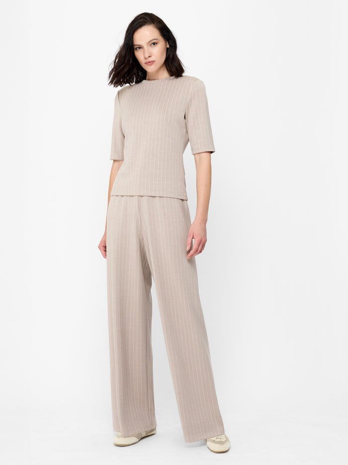 Regina Brown Pinstripe Jersey Shoulder Pad T-Shirt