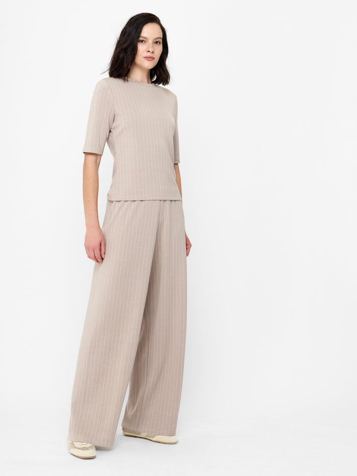 Regina Brown Pinstripe Jersey Shoulder Pad T-Shirt