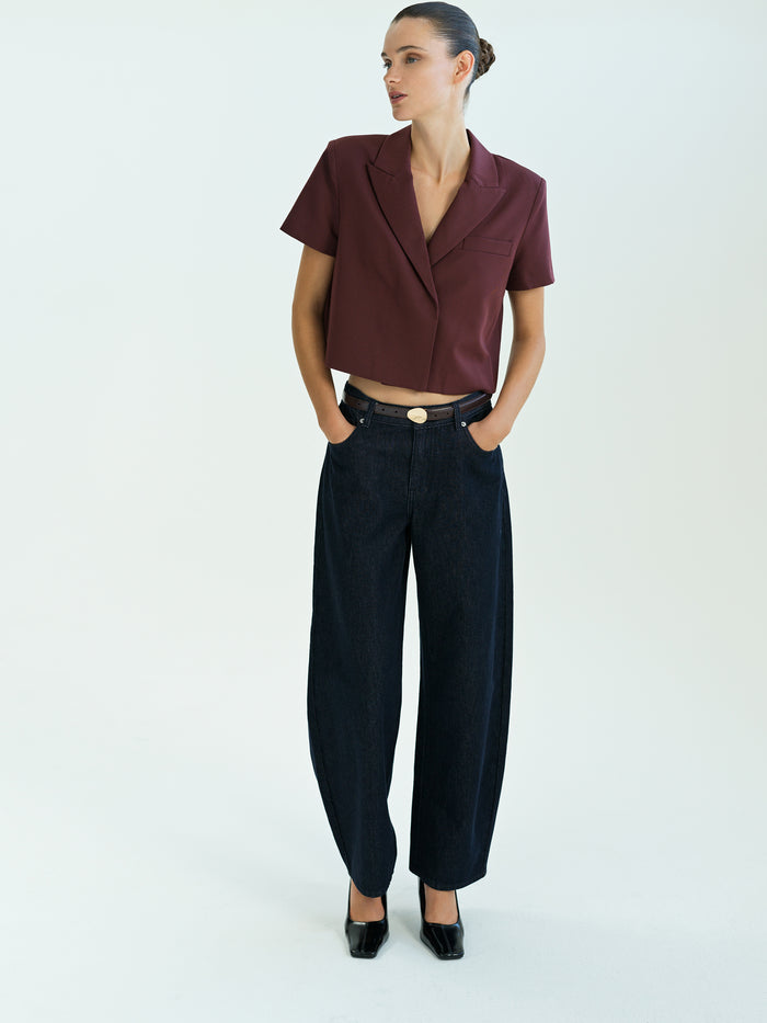Rena Burgundy Tailored Cropped Blazer Top
