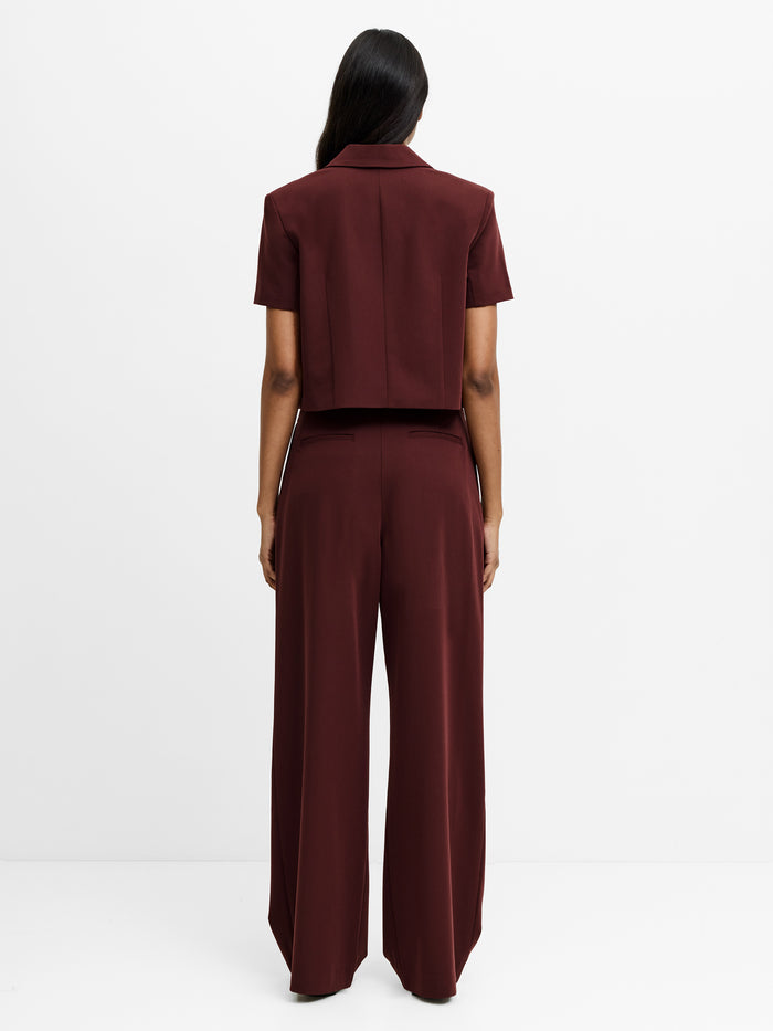 Rena Burgundy Tailored Cropped Blazer Top
