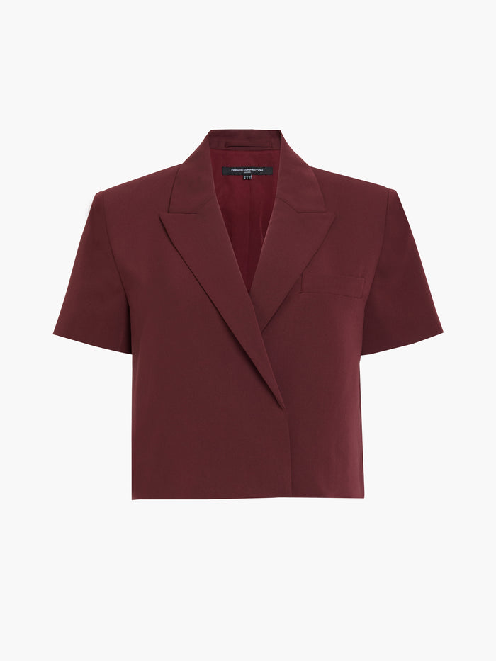 Rena Burgundy Tailored Cropped Blazer Top